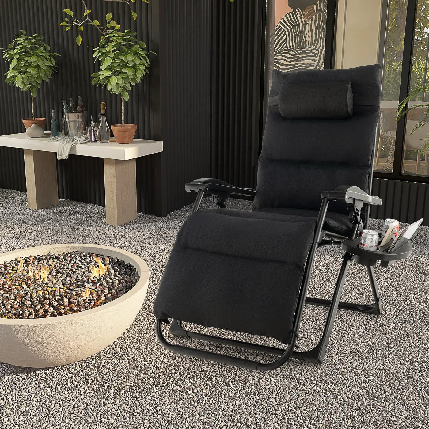 Adjustable Metal Zero Gravity Lounge Chair with Removable Cushion and Cup Holder Tray by DirectDeals