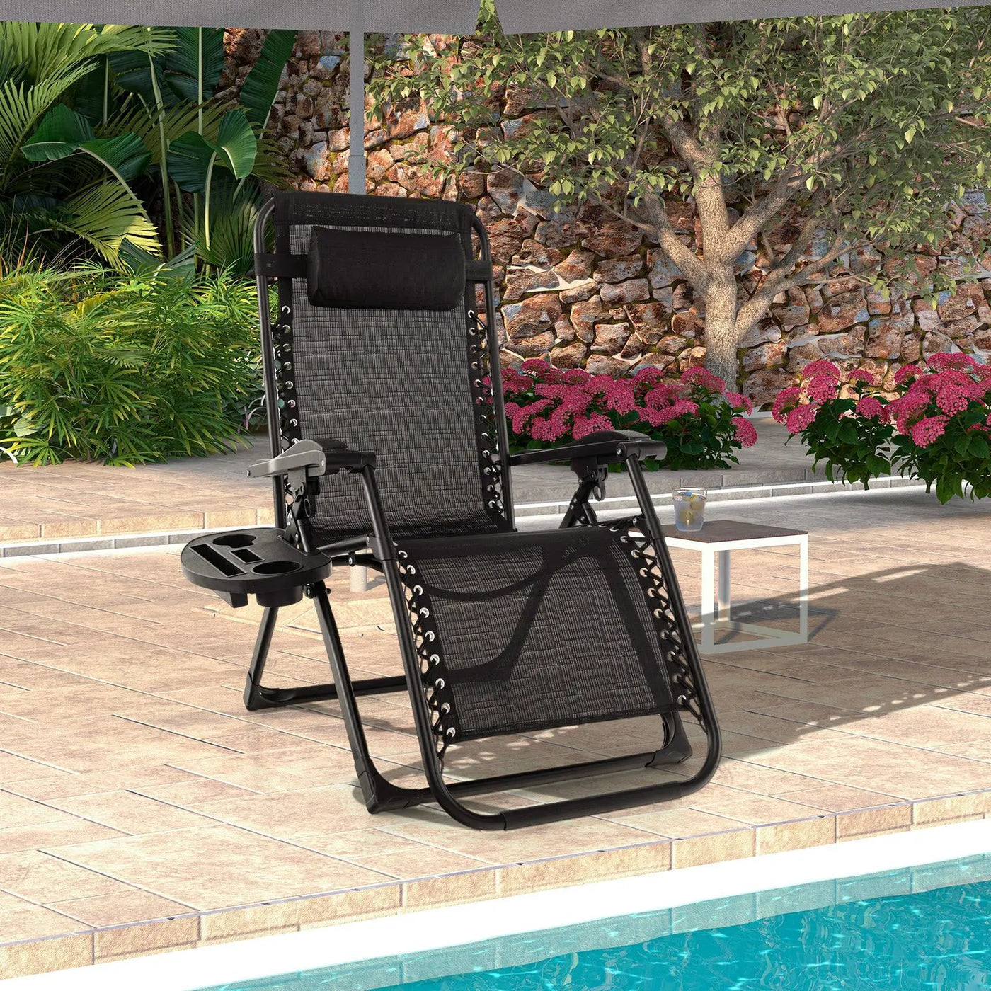 Adjustable Metal Zero Gravity Lounge Chair with Removable Cushion and Cup Holder Tray by DirectDeals