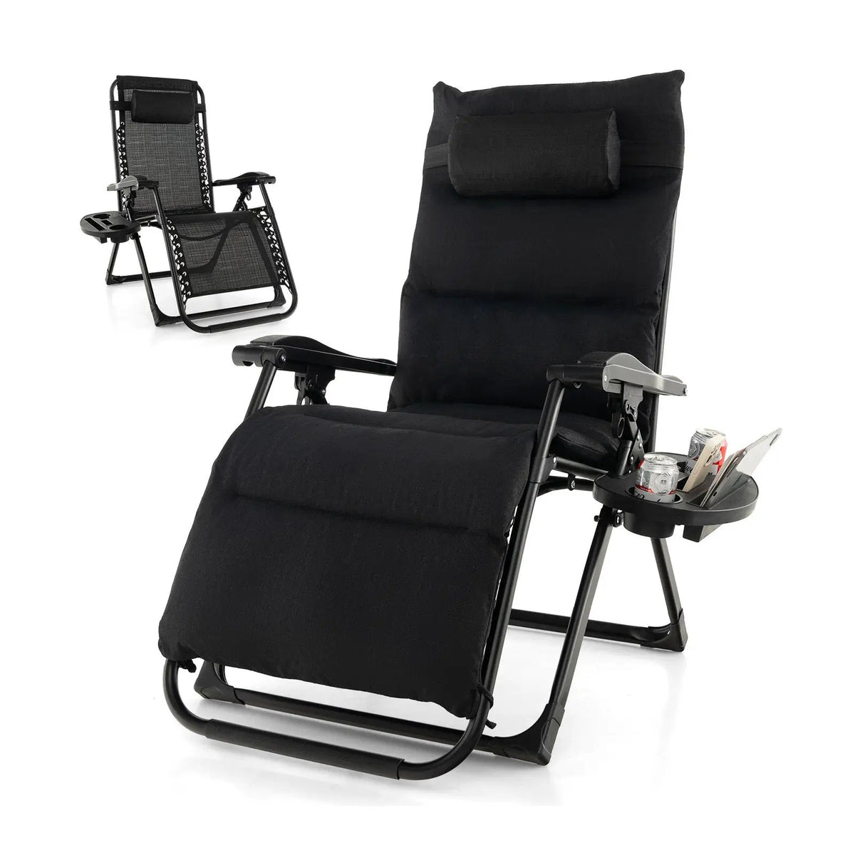 Adjustable Metal Zero Gravity Lounge Chair with Removable Cushion and Cup Holder Tray by DirectDeals