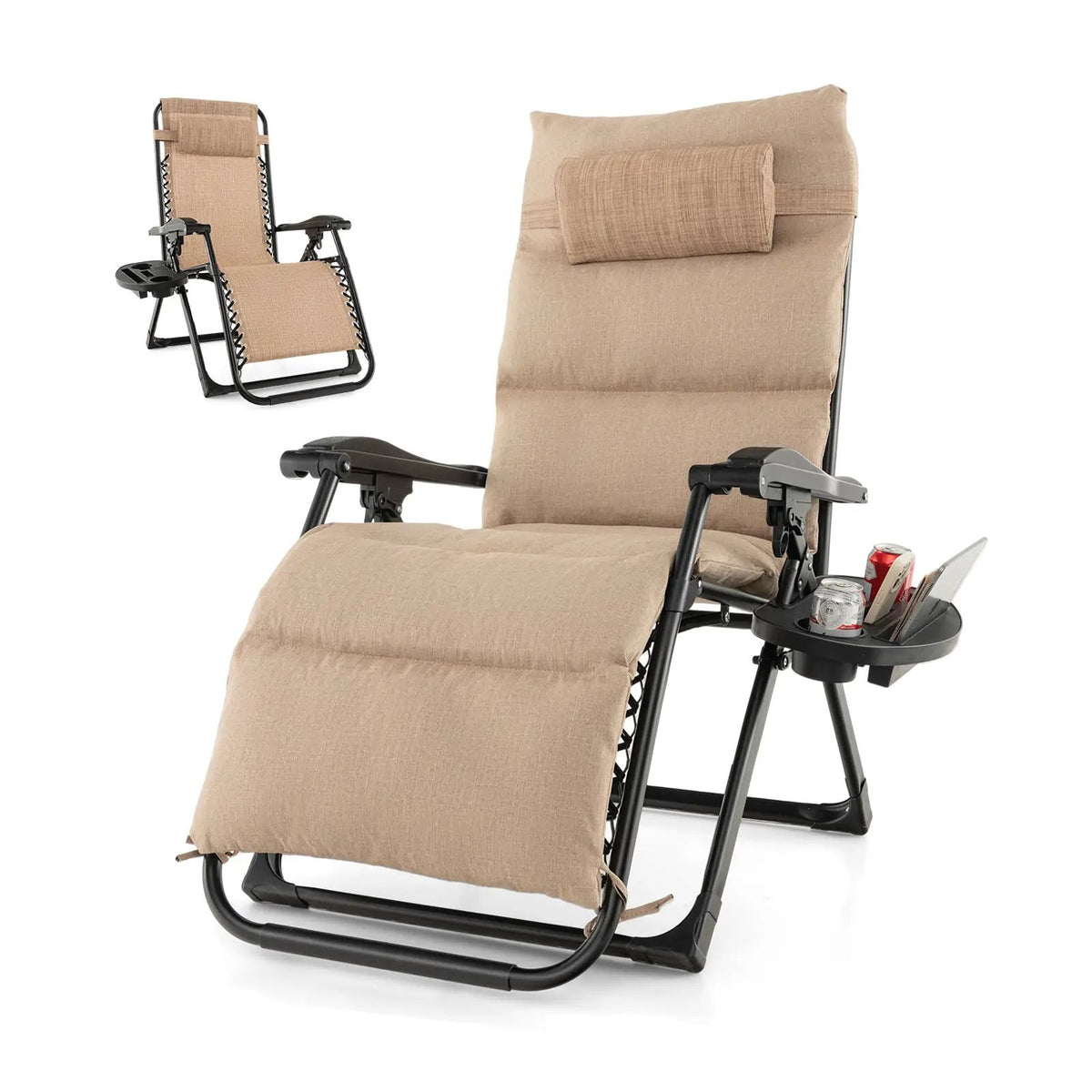 Adjustable Metal Zero Gravity Lounge Chair with Removable Cushion and Cup Holder Tray by DirectDeals