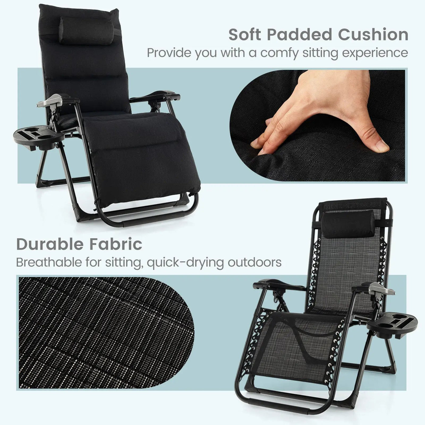 Adjustable Metal Zero Gravity Lounge Chair with Removable Cushion and Cup Holder Tray by DirectDeals