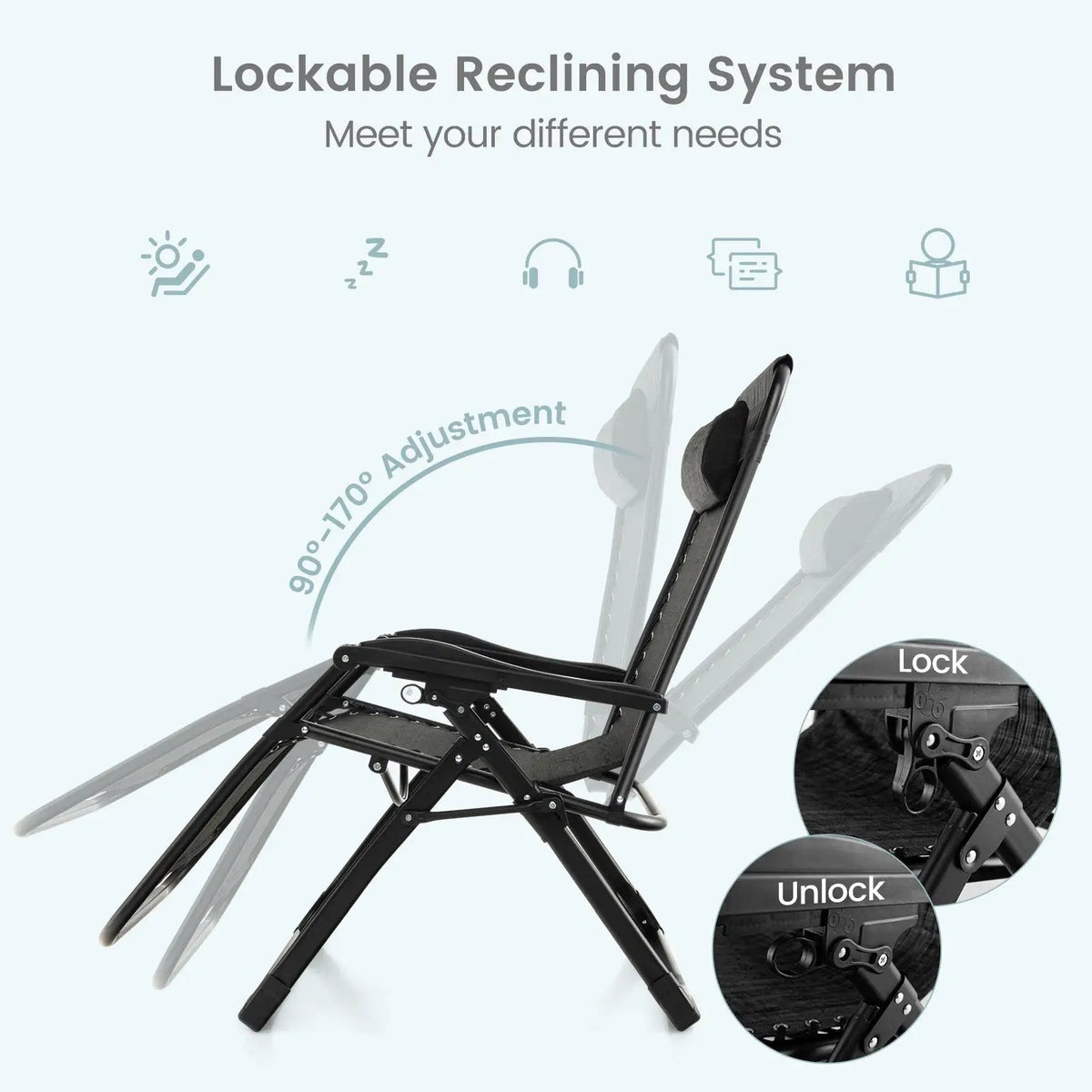Adjustable Metal Zero Gravity Lounge Chair with Removable Cushion and Cup Holder Tray by DirectDeals