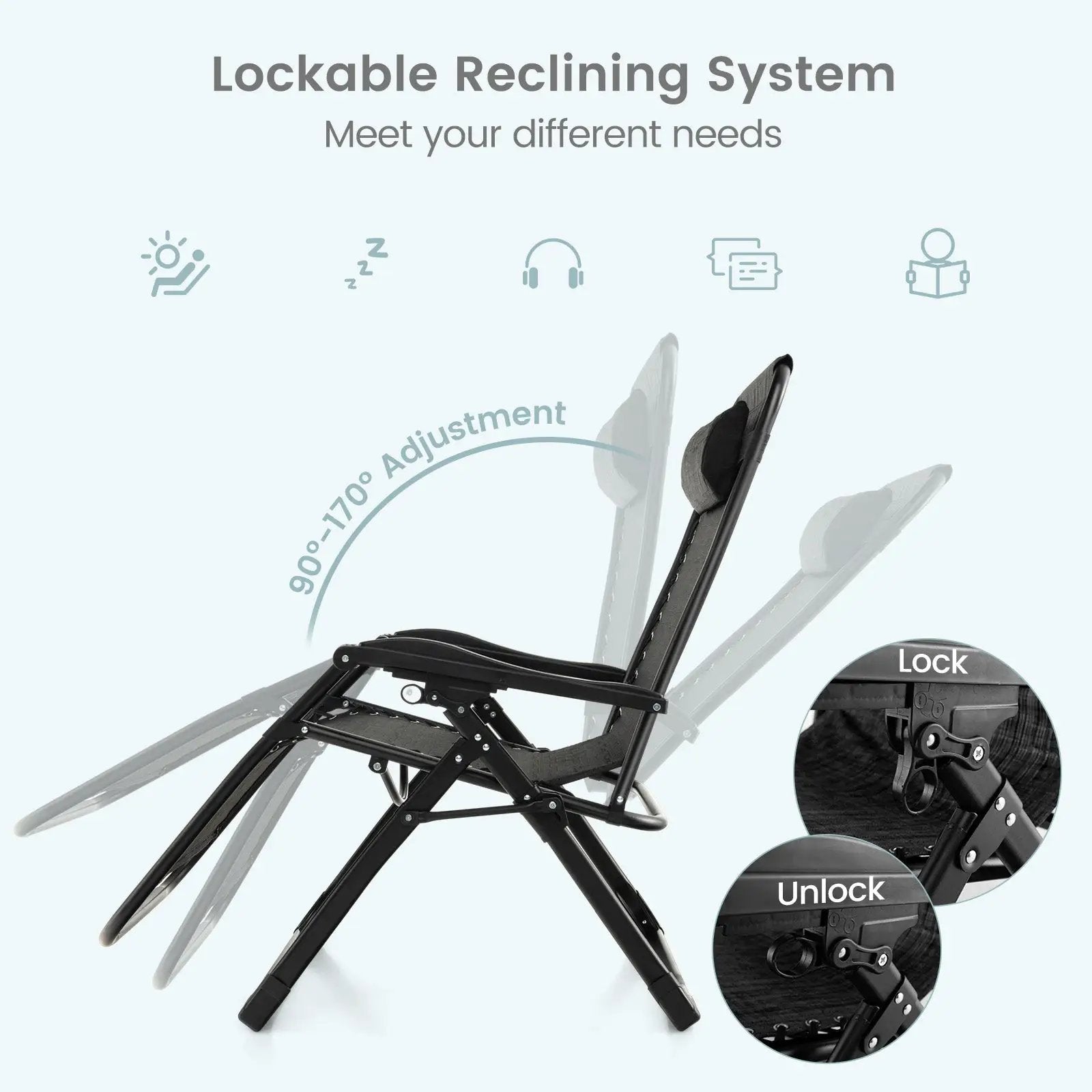 Adjustable Metal Zero Gravity Lounge Chair with Removable Cushion and Cup Holder Tray by DirectDeals