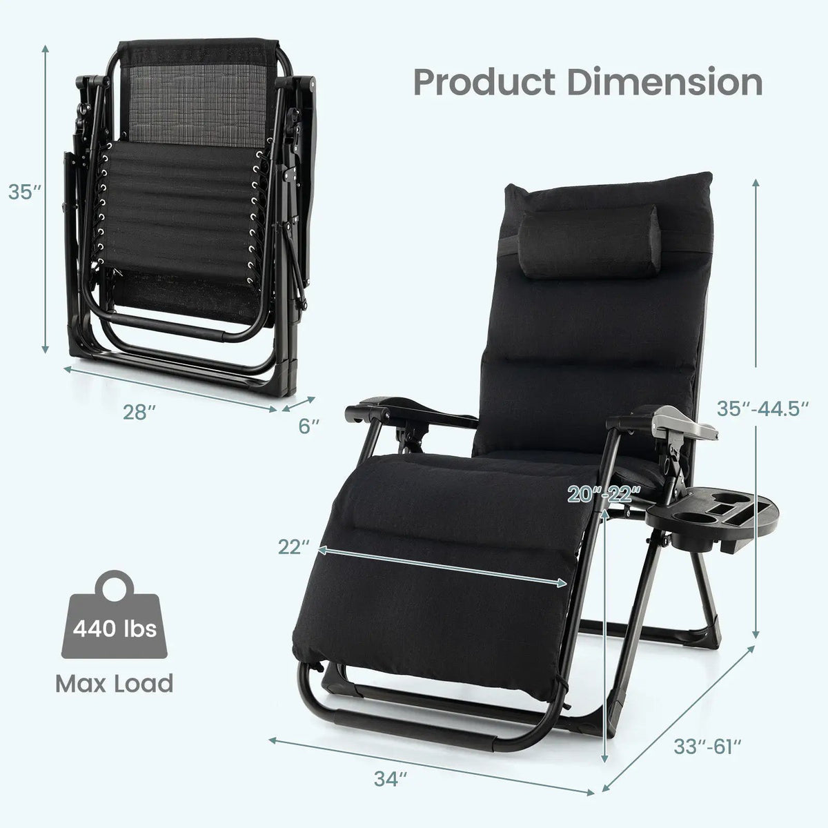 Adjustable Metal Zero Gravity Lounge Chair with Removable Cushion and Cup Holder Tray by DirectDeals