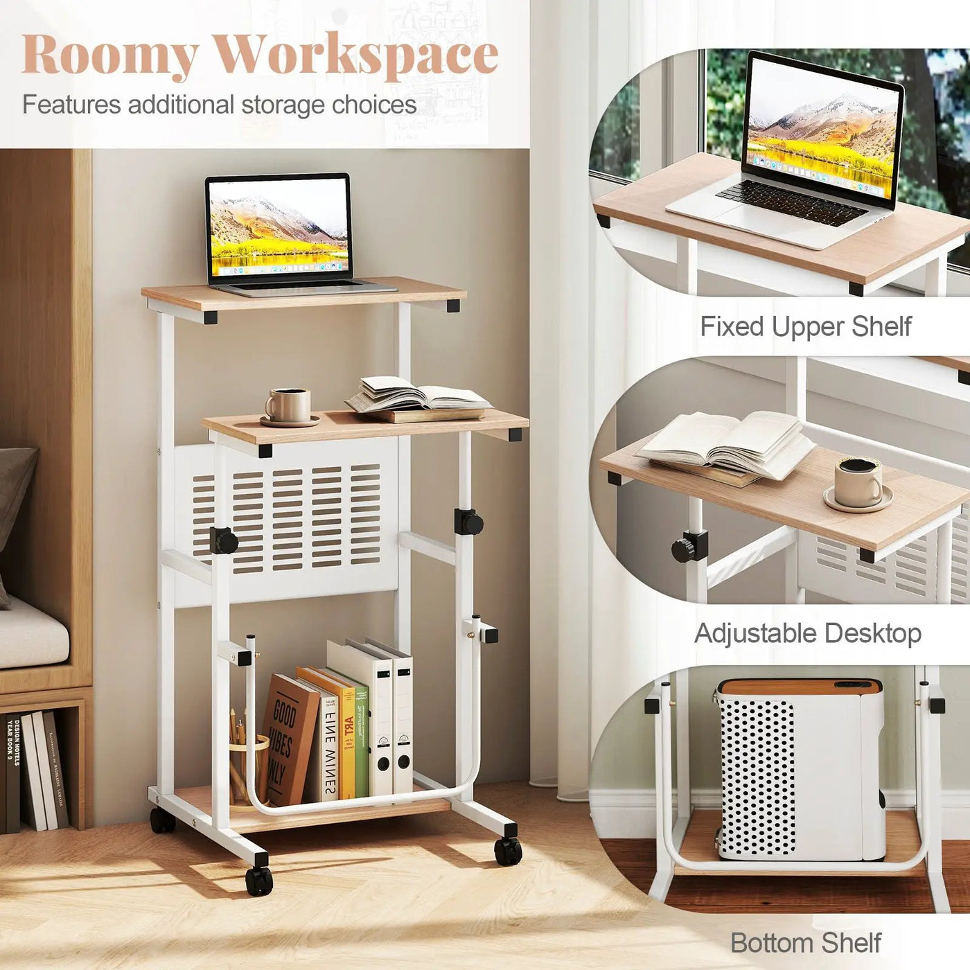 Height Adjustable Mobile Computer Stand by DirectDeals