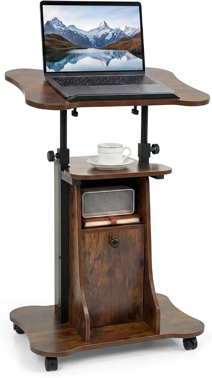 Adjustable Mobile Standing Desk Cart with Tilt Desktop by DirectDeals