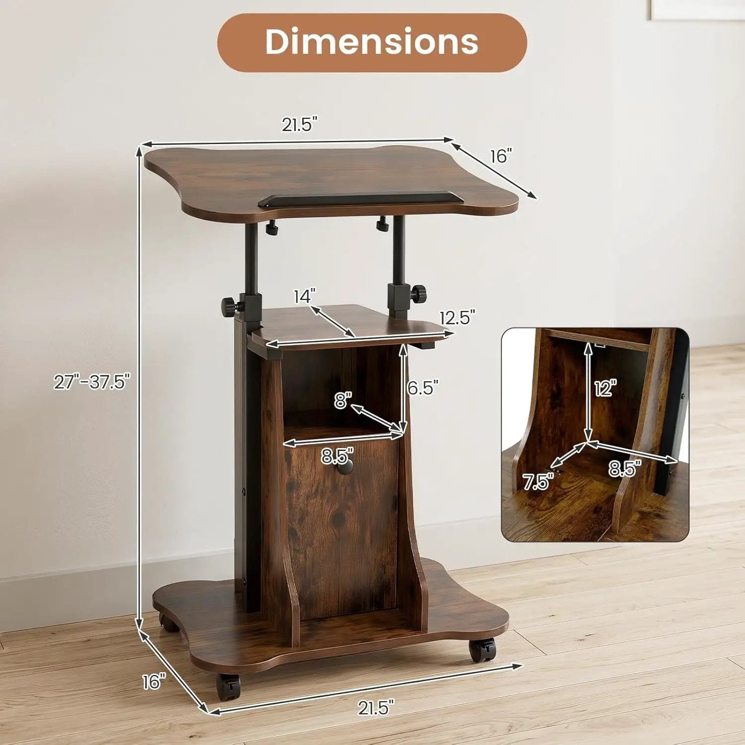 Adjustable Mobile Standing Desk Cart with Tilt Desktop by DirectDeals