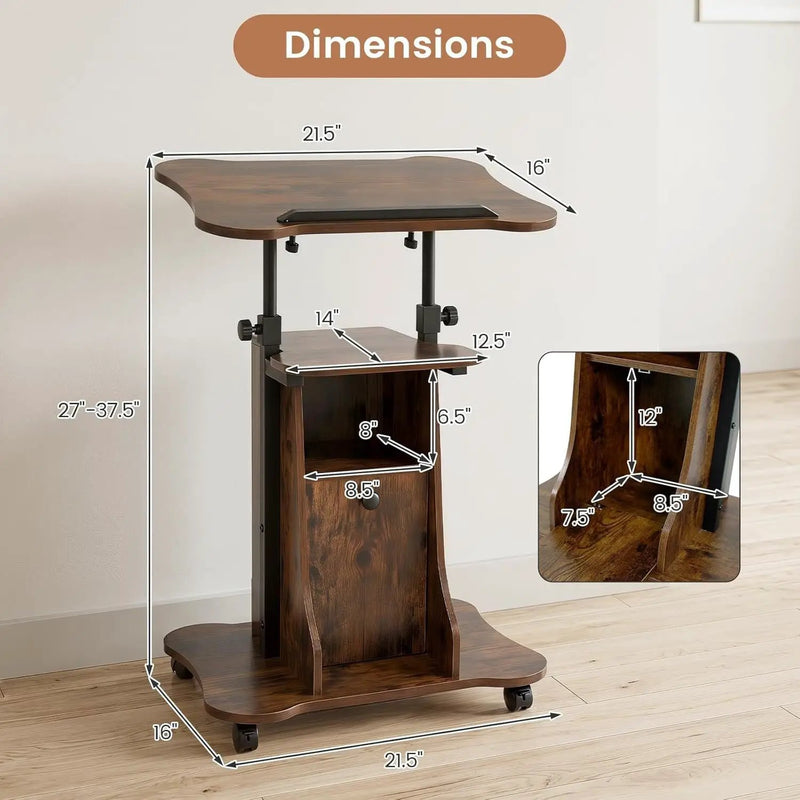 Adjustable Mobile Standing Desk Cart with Tilt Desktop by DirectDeals
