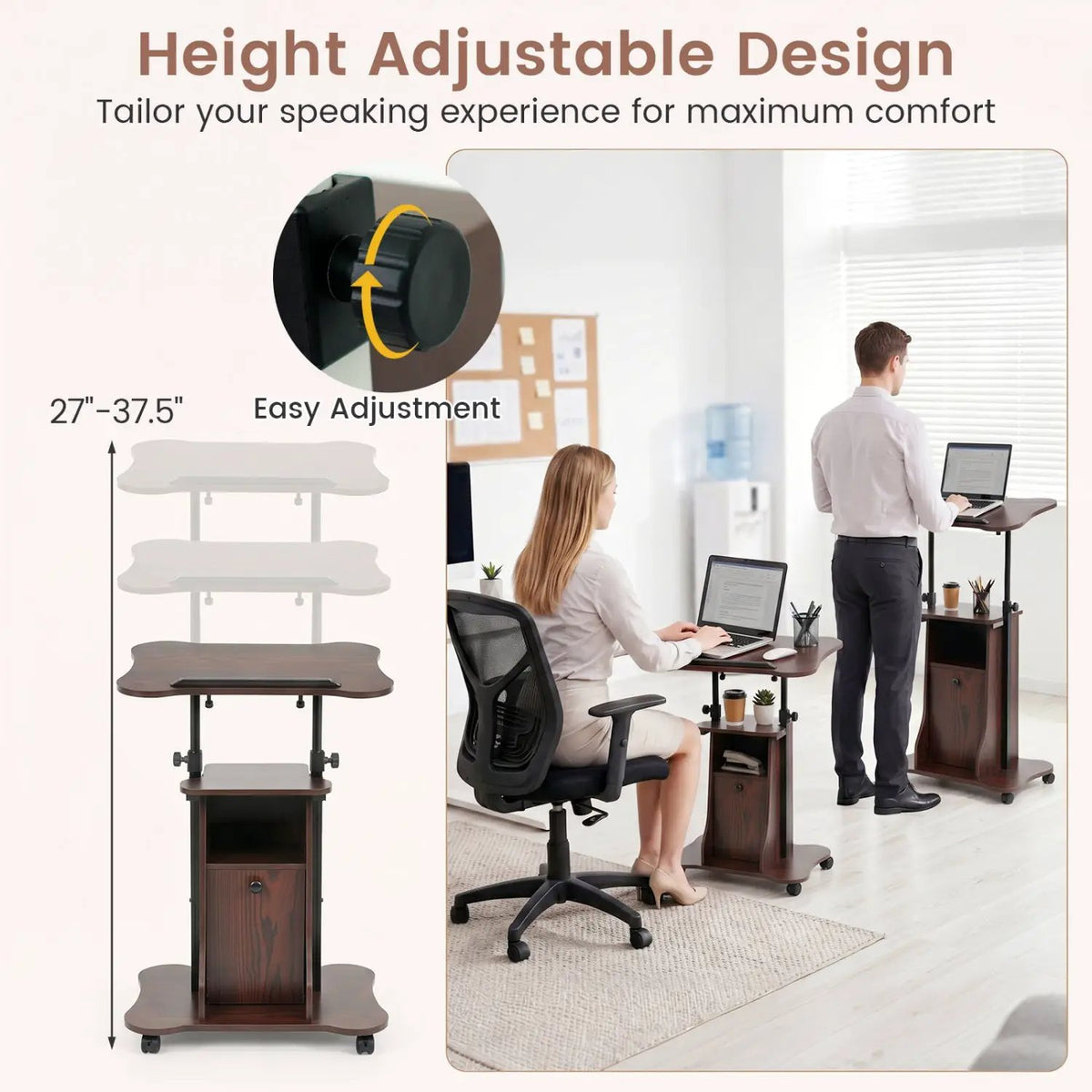 Adjustable Mobile Standing Desk Cart with Tilt Desktop by DirectDeals