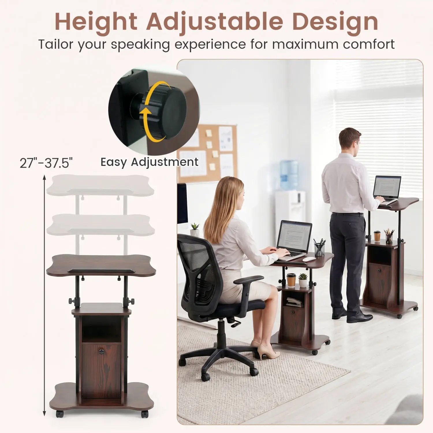 Adjustable Mobile Standing Desk Cart with Tilt Desktop by DirectDeals