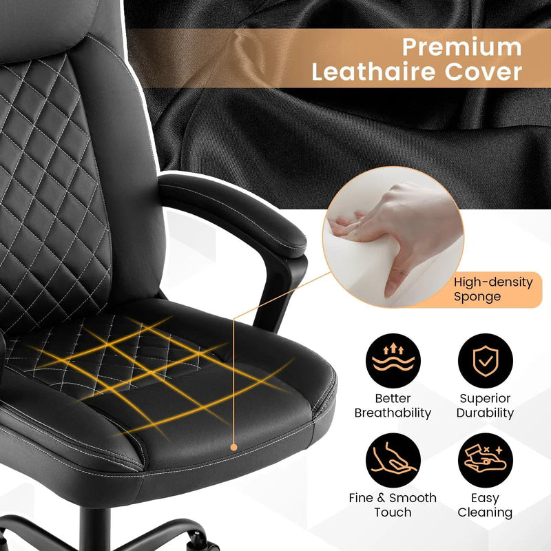 High Back Ergonomic Executive Chair with Thick Headrest Cushion-Black by DirectDeals