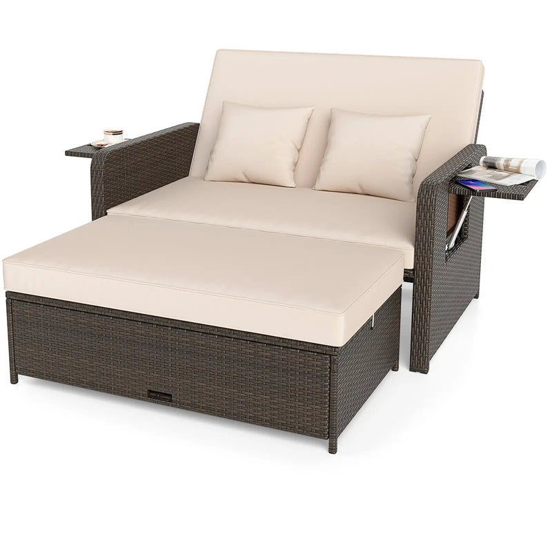 Premium Adjustable Outdoor Patio Daybed Set with Cushions and Storage Ottoman by DirectDeals