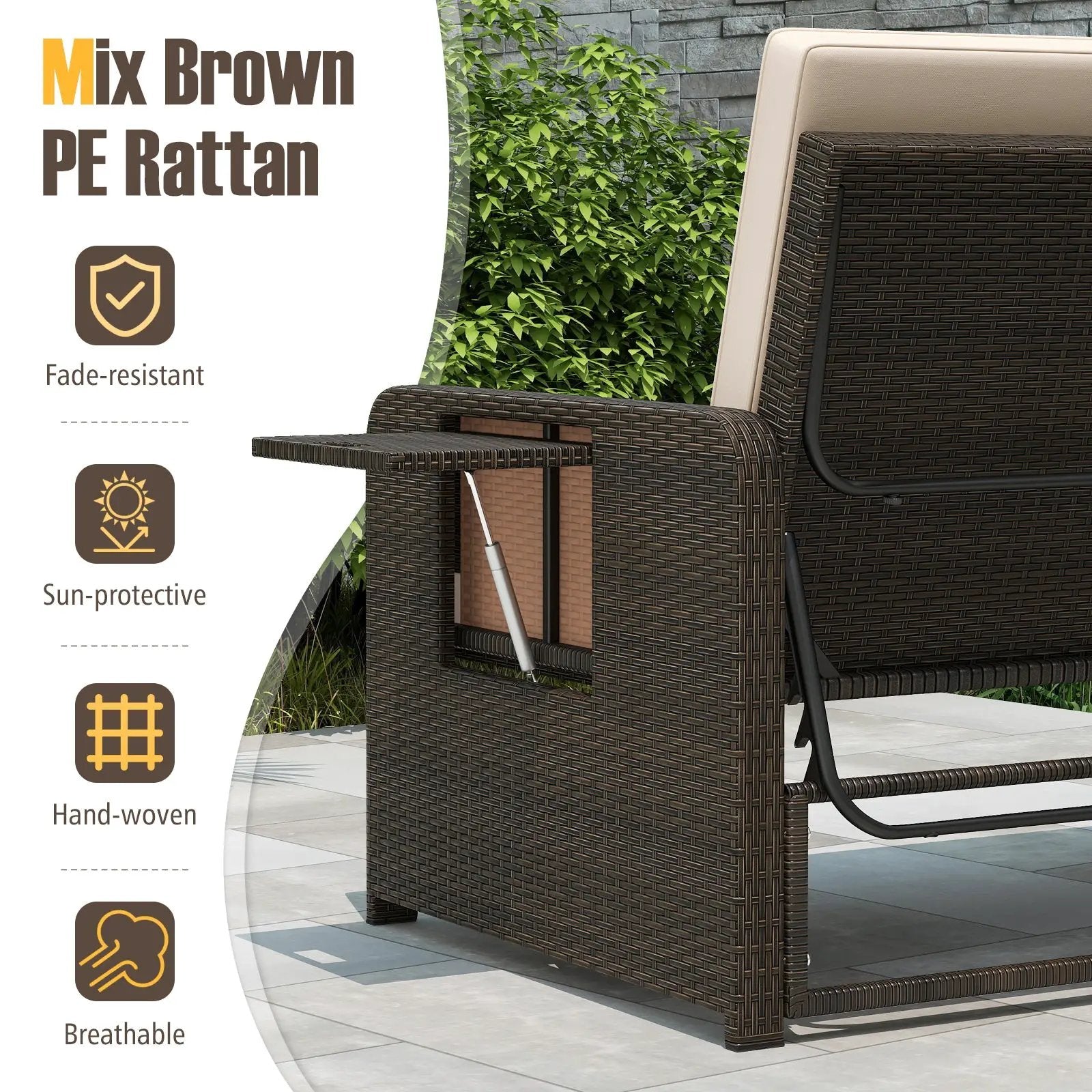 Premium Adjustable Outdoor Patio Daybed Set with Cushions and Storage Ottoman by DirectDeals