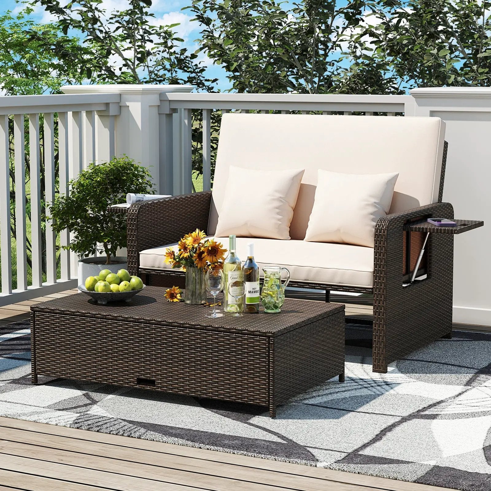 Premium Adjustable Outdoor Patio Daybed Set with Cushions and Storage Ottoman by DirectDeals