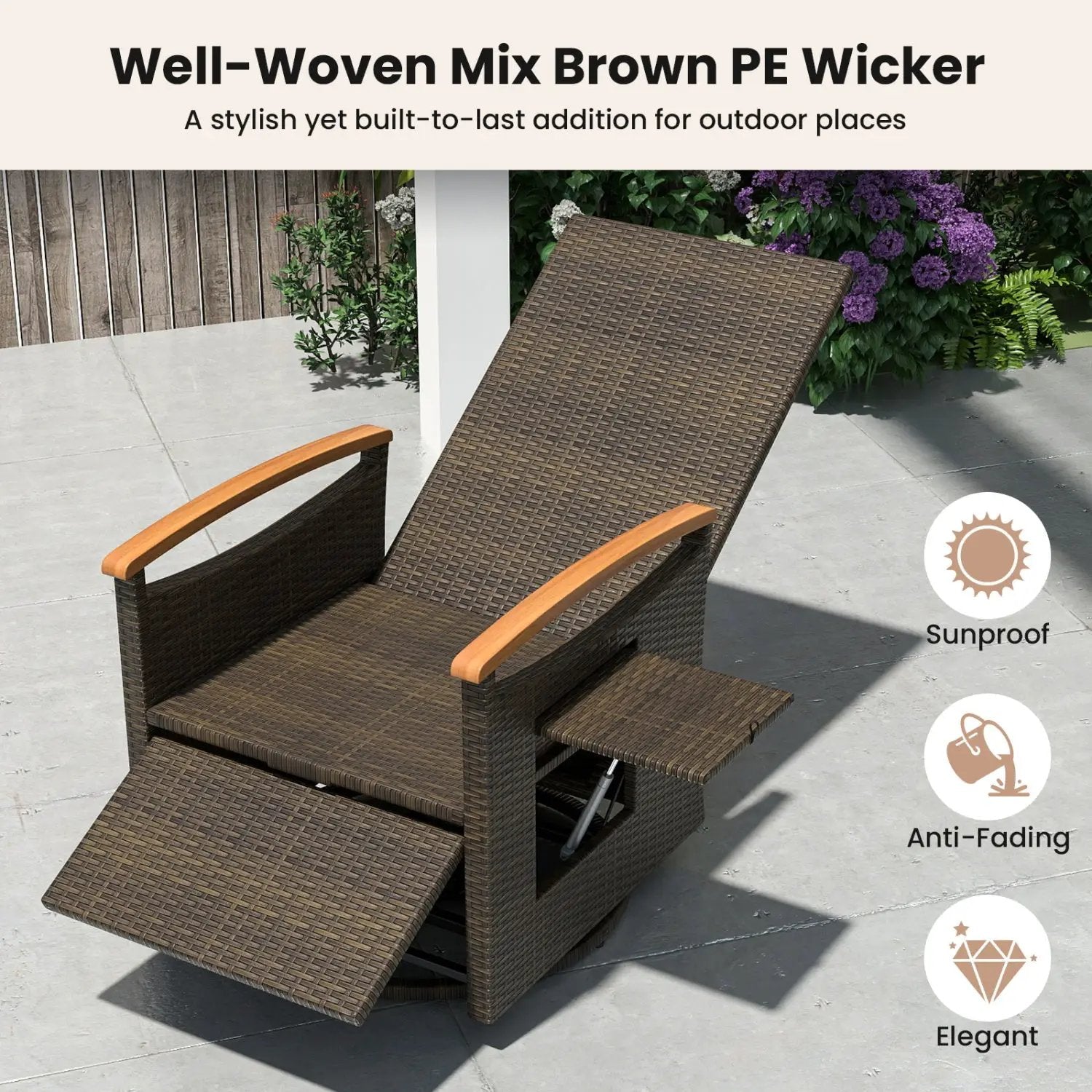 Adjustable Outdoor Recliner Chair with 150° Backrest and Footrest by DirectDeals
