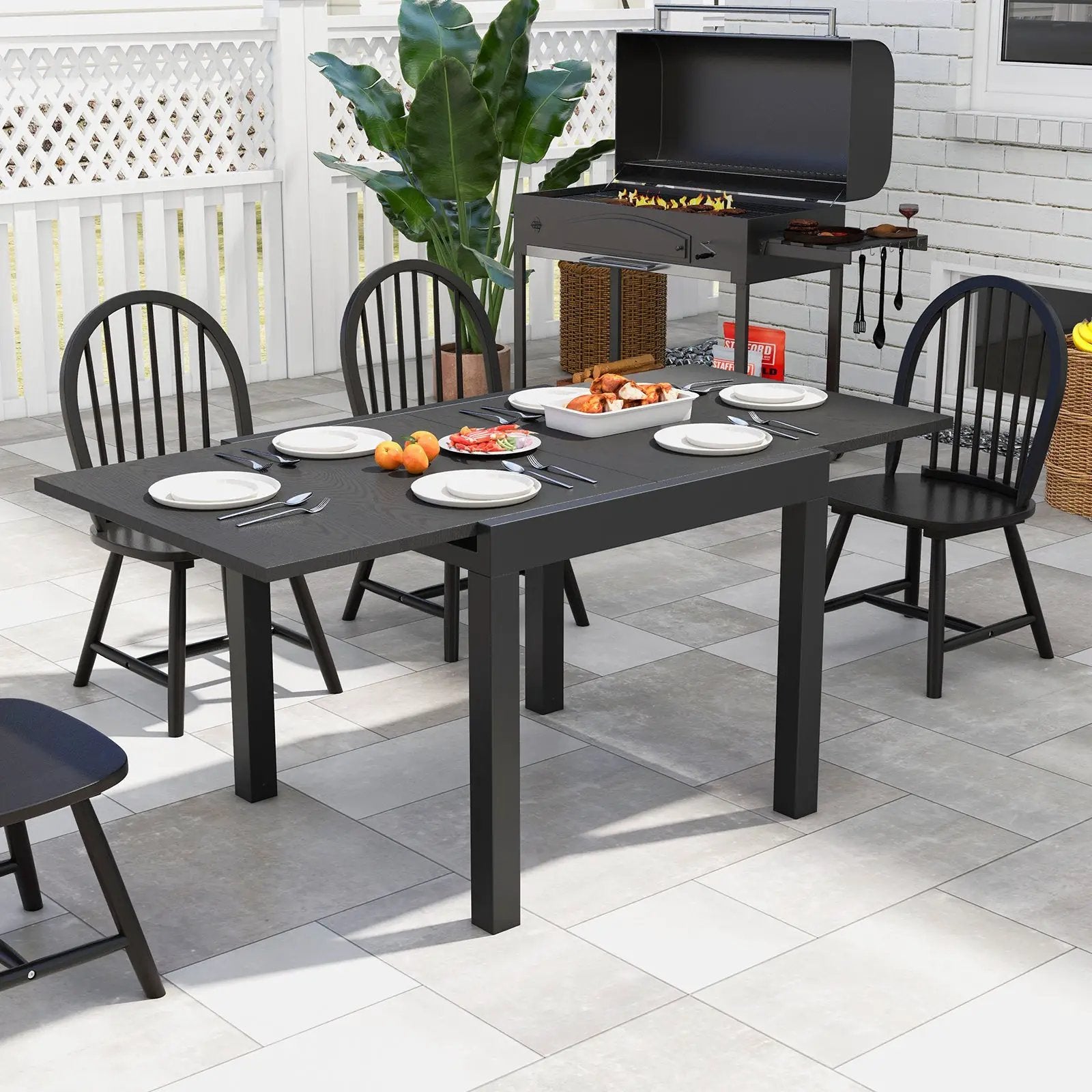 31.5 inches-63 inches Adjustable Patio Expandable Dining Table for 4-6 Person-Gray by DirectDeals