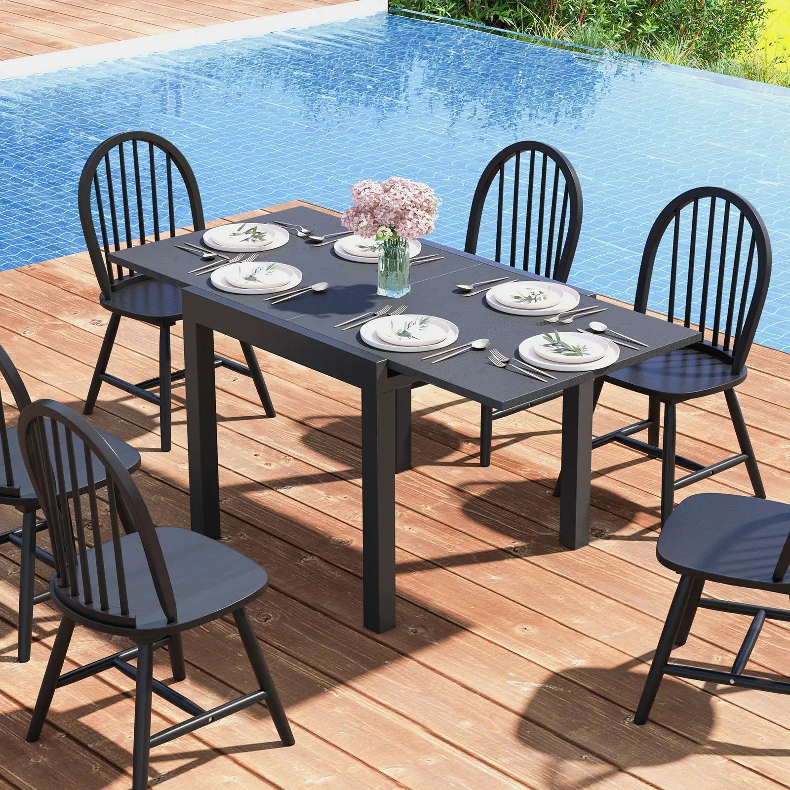 31.5 inches-63 inches Adjustable Patio Expandable Dining Table for 4-6 Person-Gray by DirectDeals