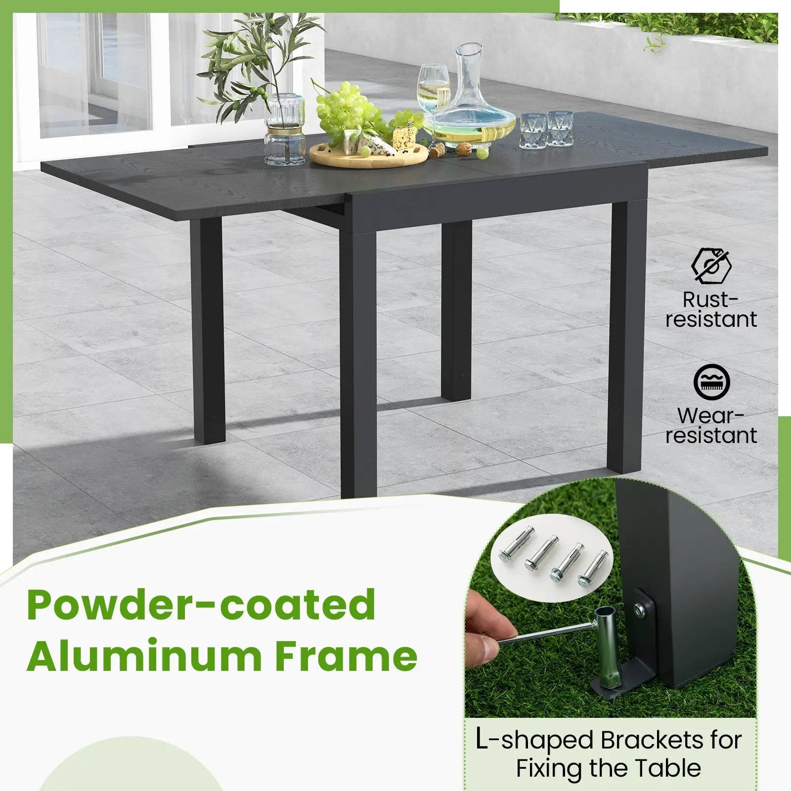 31.5 inches-63 inches Adjustable Patio Expandable Dining Table for 4-6 Person-Gray by DirectDeals