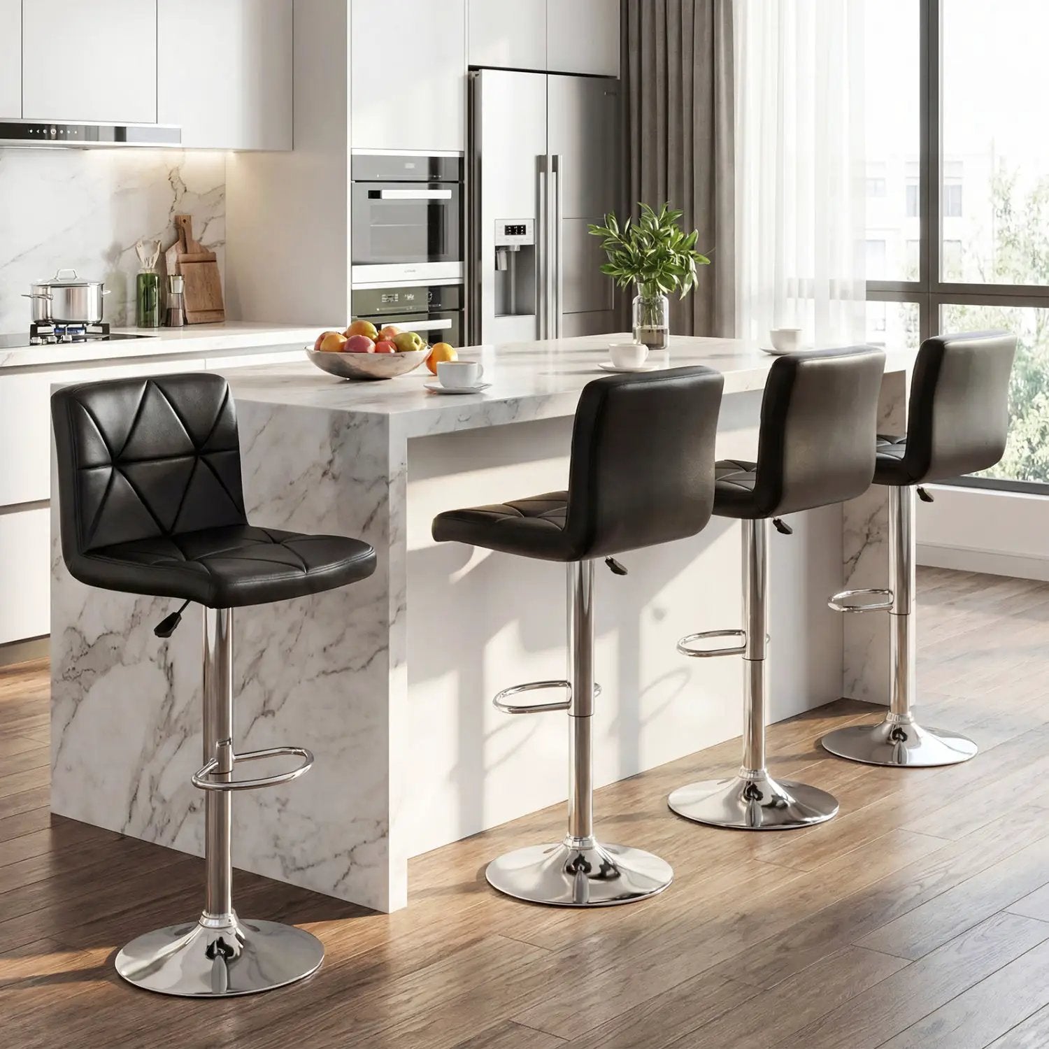 Adjustable Swivel Barstools Set of 2 with Back and Footrest by DirectDeals