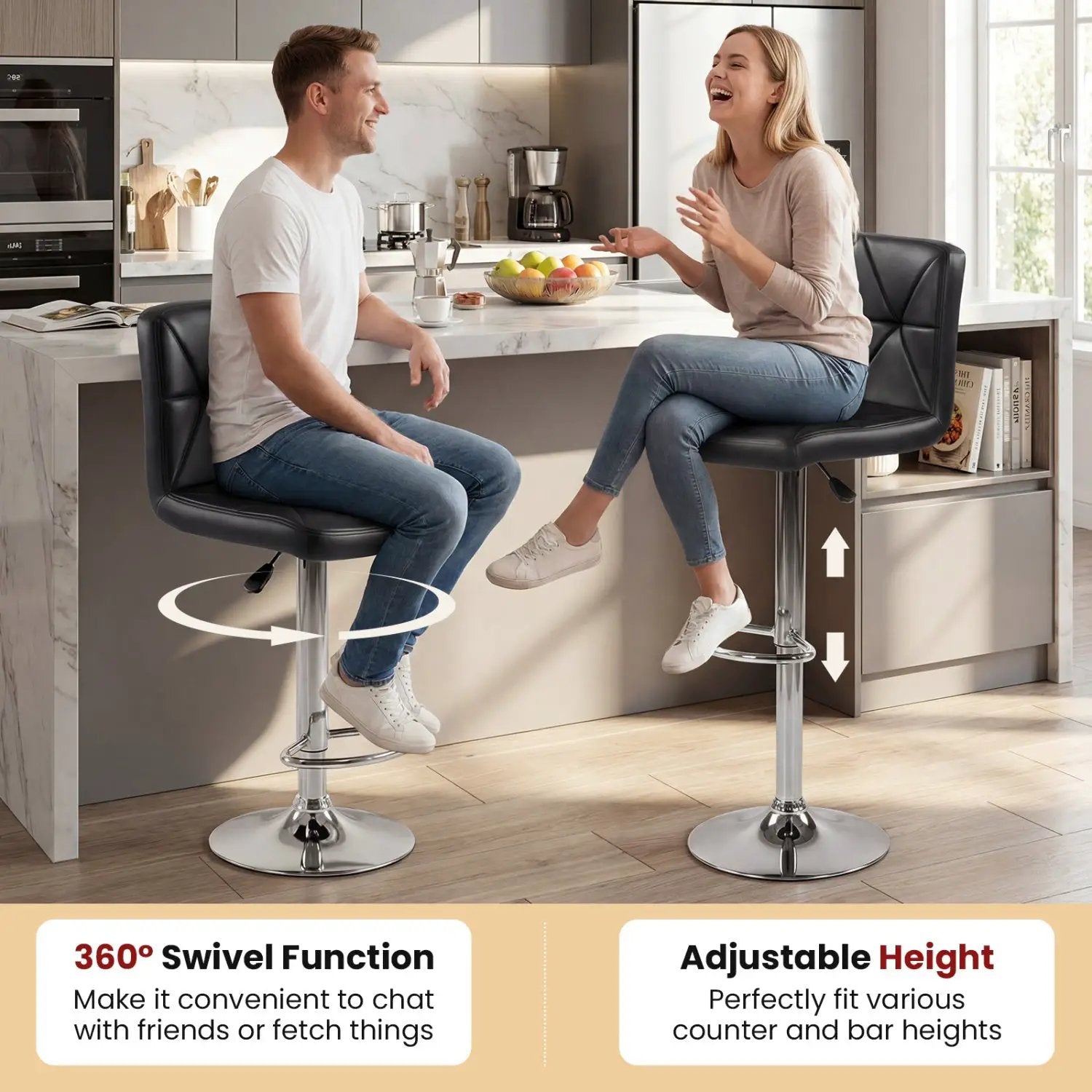 Adjustable Swivel Barstools Set of 2 with Back and Footrest by DirectDeals