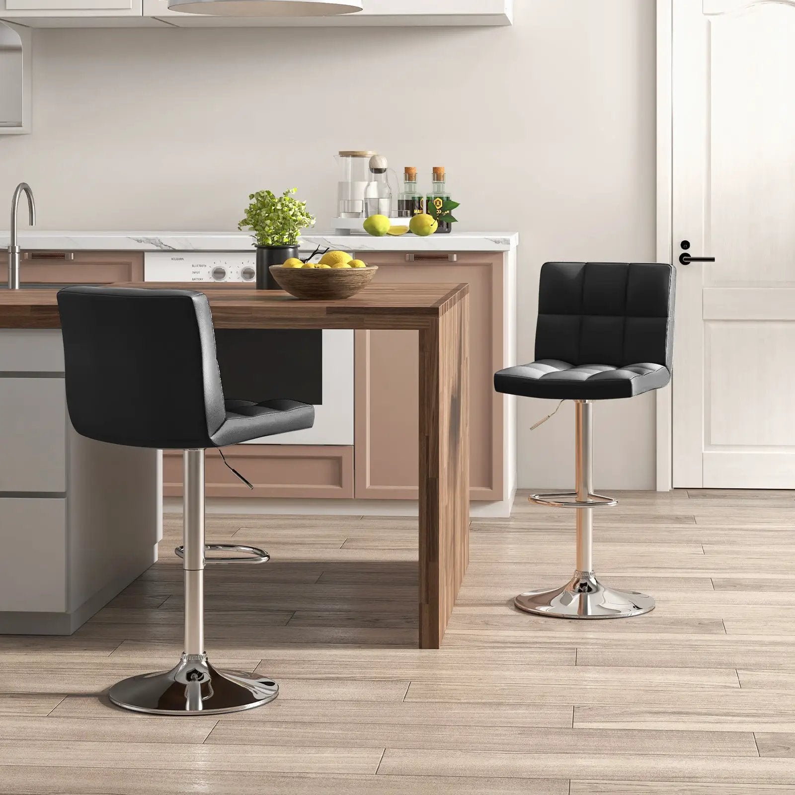 Adjustable Swivel Bar Stool with PU Leather-Brown by DirectDeals