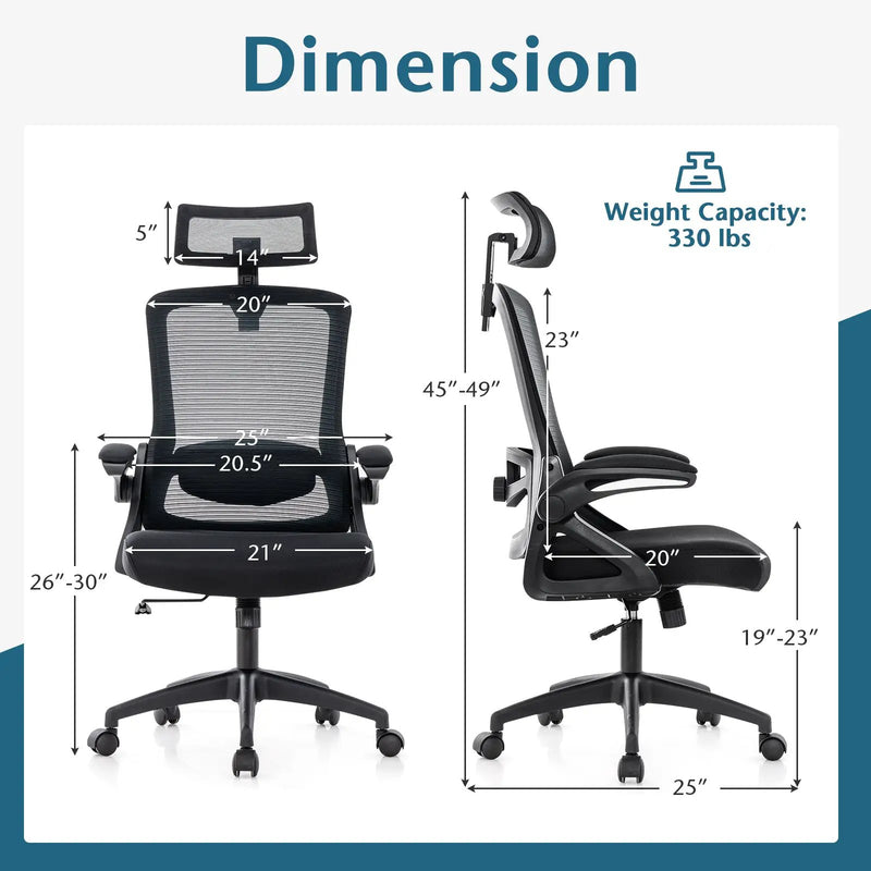 Adjustable Swivel Task Chair Ergonomic Office Chair with Adjustable Lumbar Support by DirectDeals