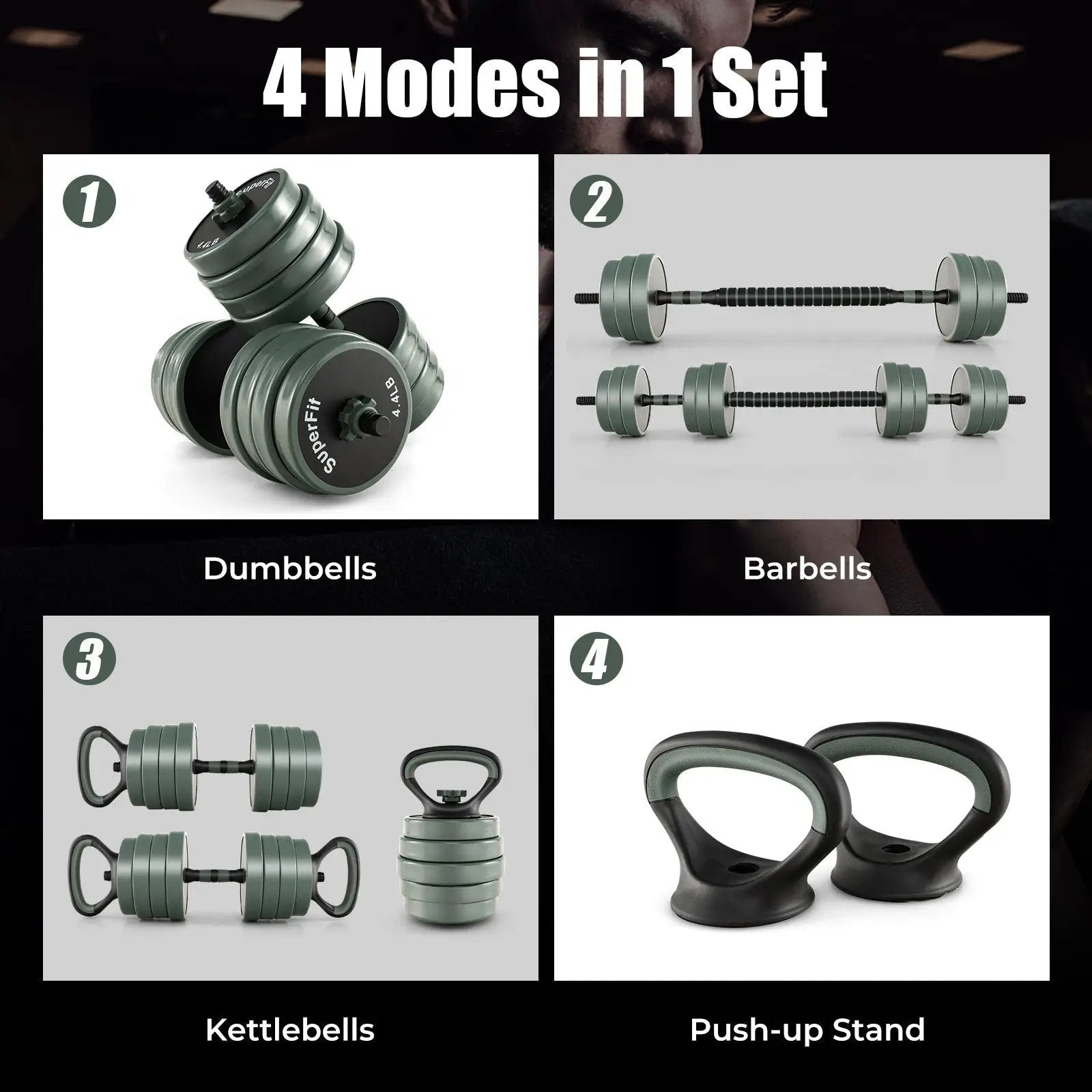 4 in 1 Adjustable Weight Dumbbell Set-Black by DirectDeals