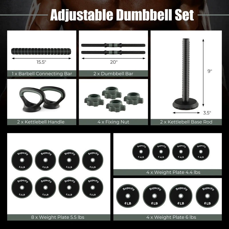 4 in 1 Adjustable Weight Dumbbell Set-Black by DirectDeals