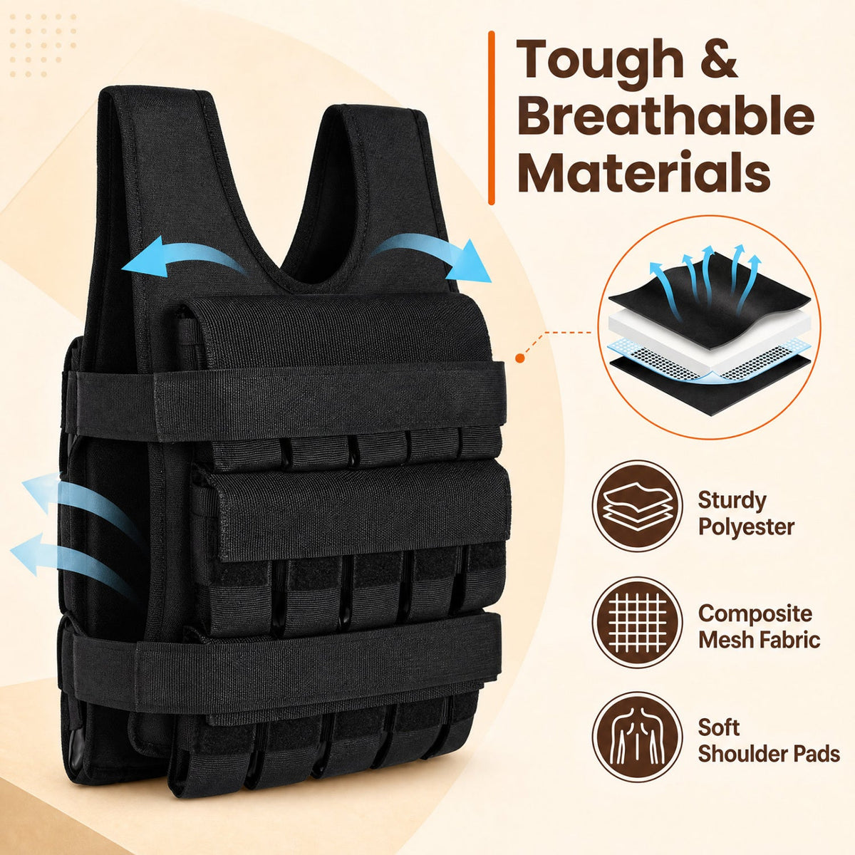 Adjustable Weighted Vest with Removable Iron Weights 44 lbs, photo 6 of 10