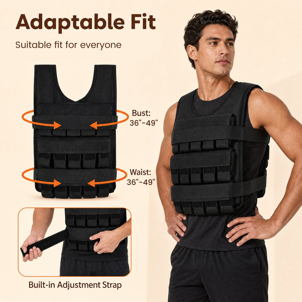 Adjustable Weighted Vest with Removable Iron Weights 44 lbs, photo 7 of 10