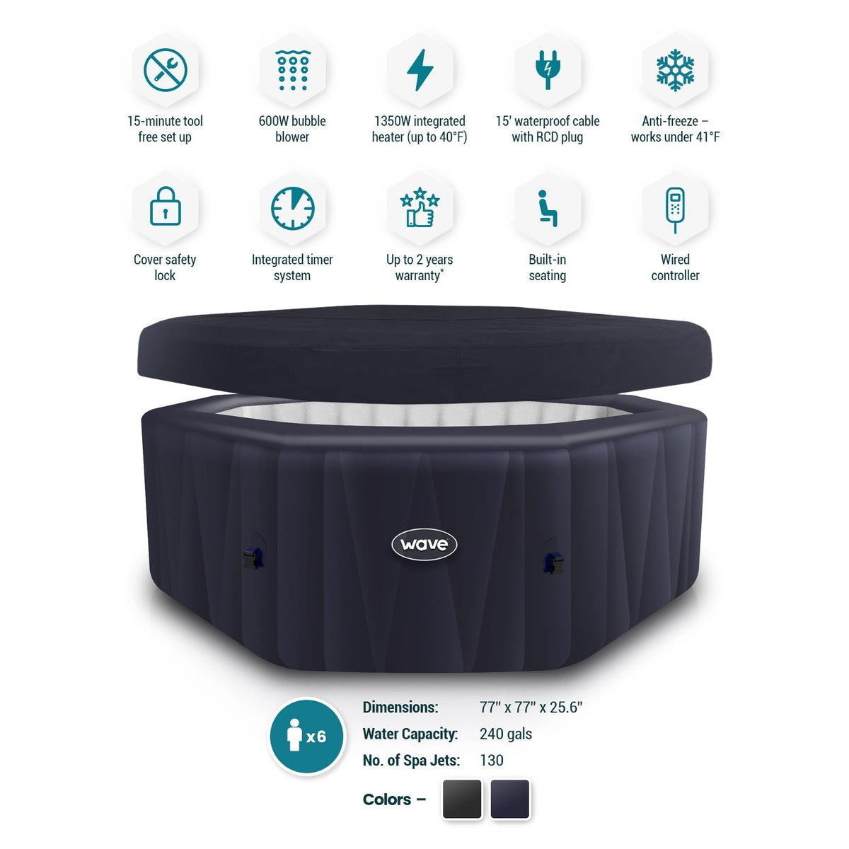Aegean | 6-Person Inflatable Hot Tub | Octagon | Integrated Heater, dimensions drawing