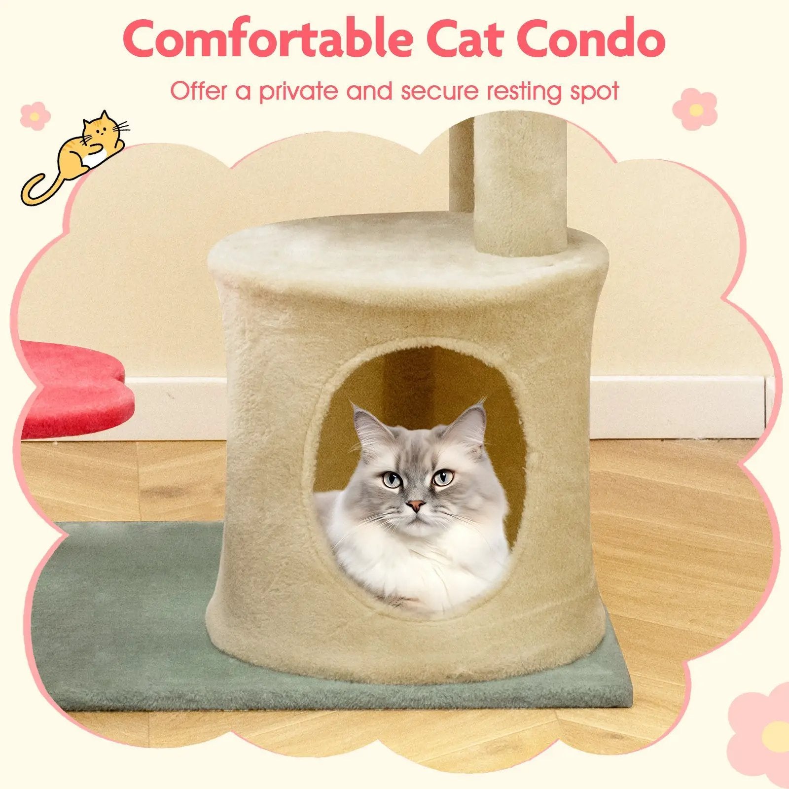 49 Inch Tall Multi-Level Aesthetic Floral Kitten Tower with Flower-Shaped Plush Padded Perch-Multicolor by DirectDeals