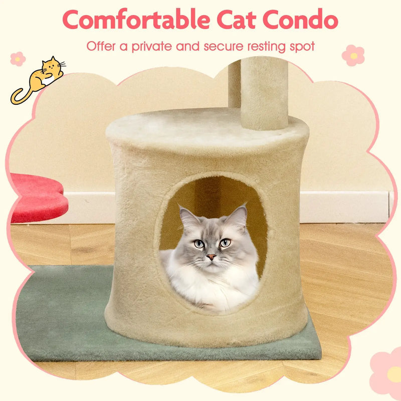 49 Inch Tall Multi-Level Aesthetic Floral Kitten Tower with Flower-Shaped Plush Padded Perch-Multicolor by DirectDeals
