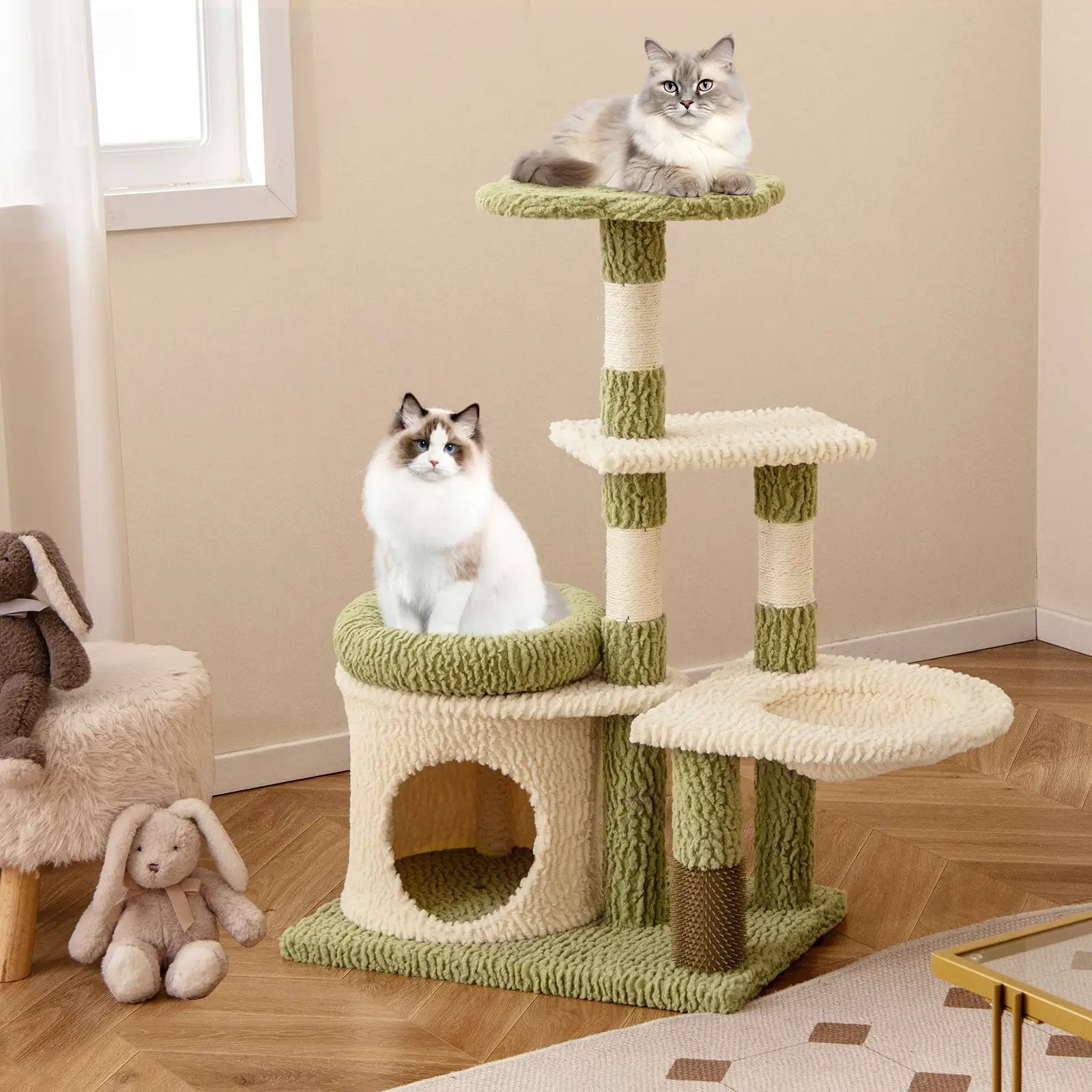 38 Inch Tall Multi-Level Aesthetic Kitten Tower with Condo and Bed-Green by DirectDeals