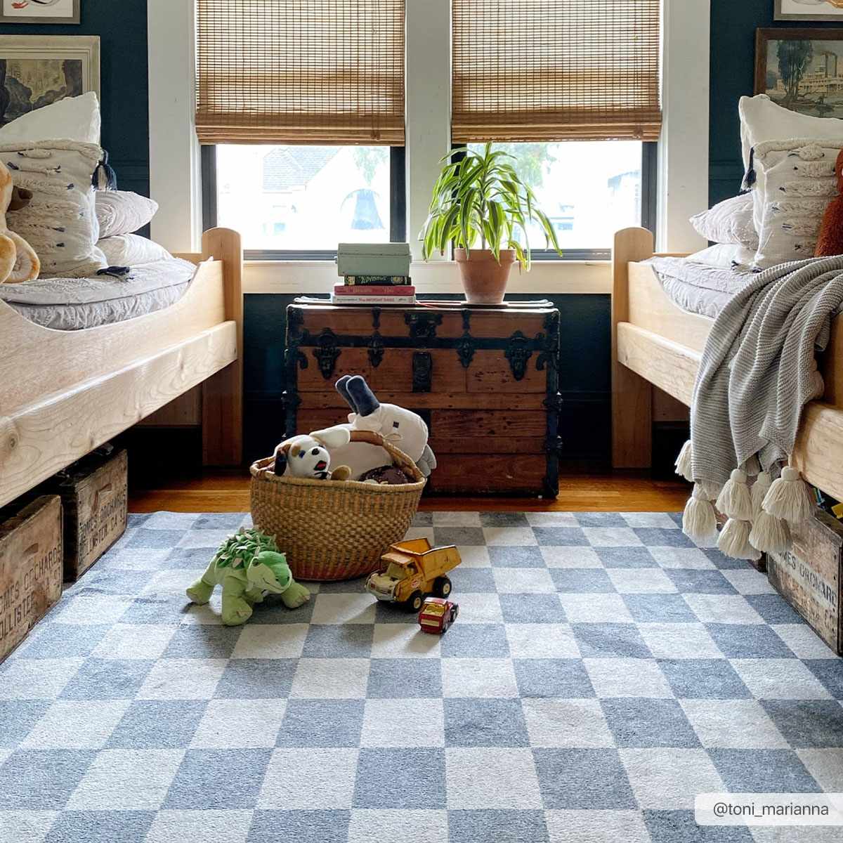 Alie Blue Gray Checkered Washable Rug by Boutique Rugs
