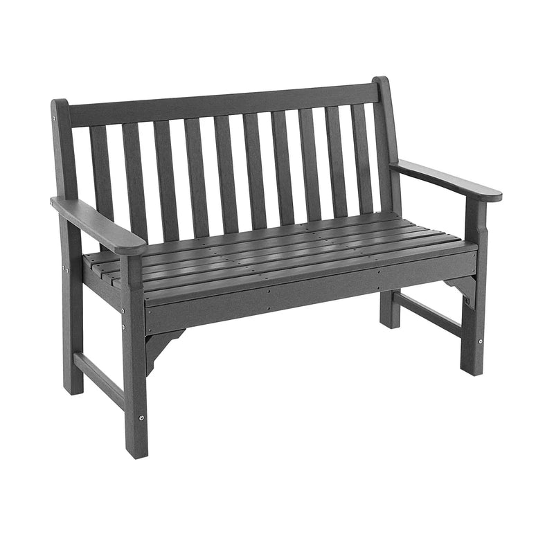 All-Weather HDPE 2-Person Garden Bench with Backrest and Armrests-Gray by DirectDeals