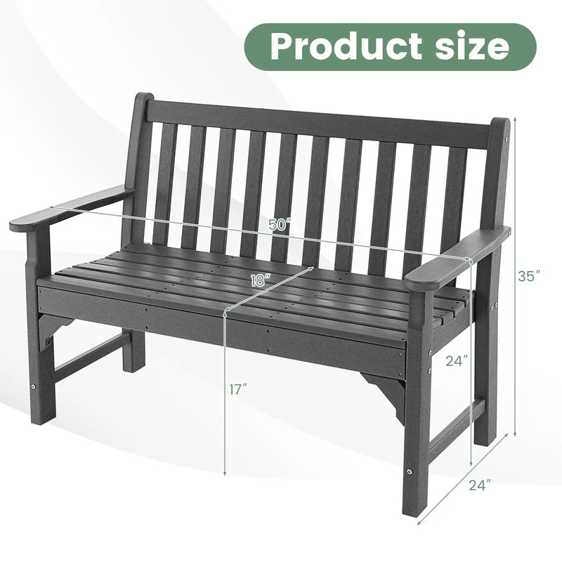 All-Weather HDPE 2-Person Garden Bench with Backrest and Armrests-Gray by DirectDeals