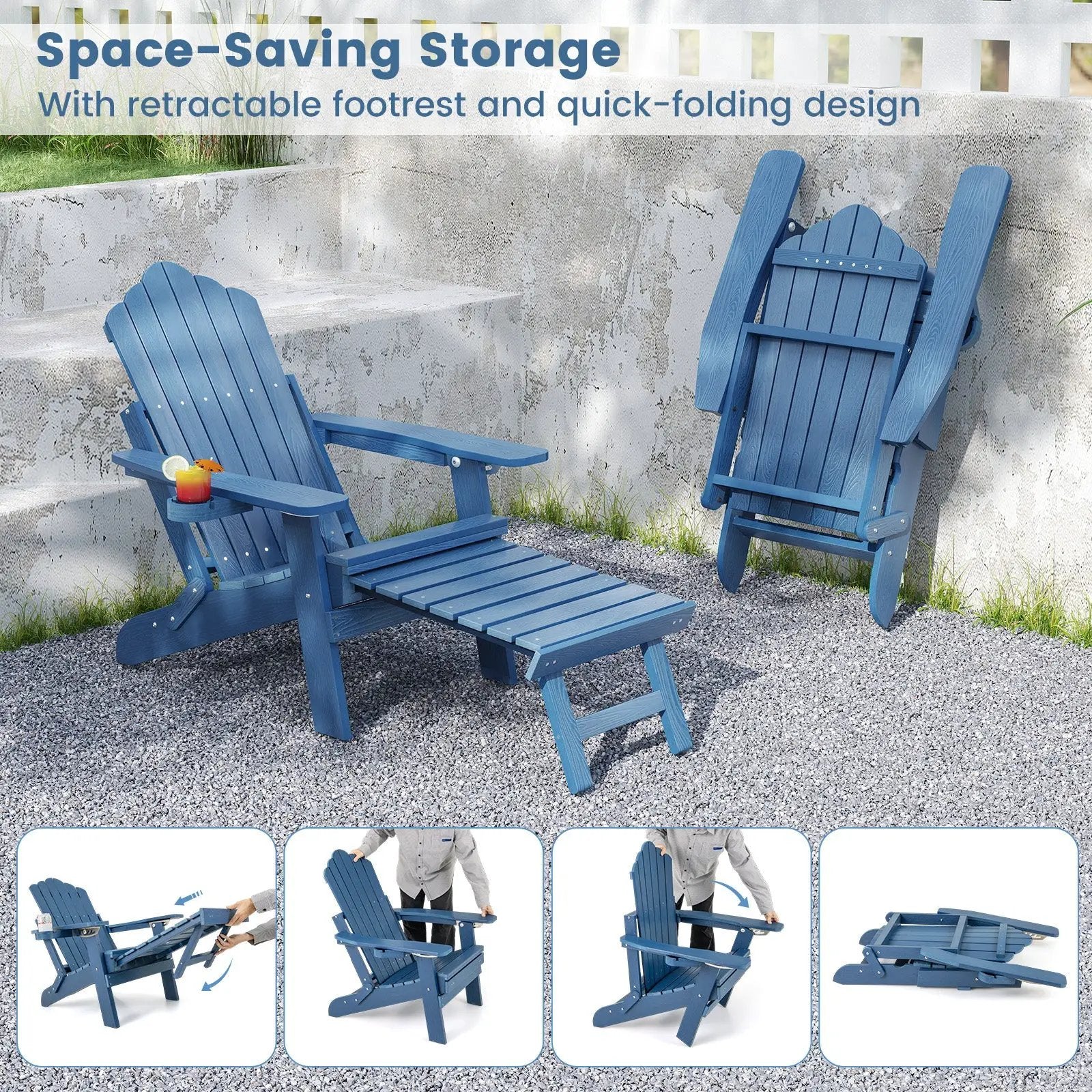 All-Weather HIPS Patio Adirondack Lounge Chair with Retractable Footrest by DirectDeals