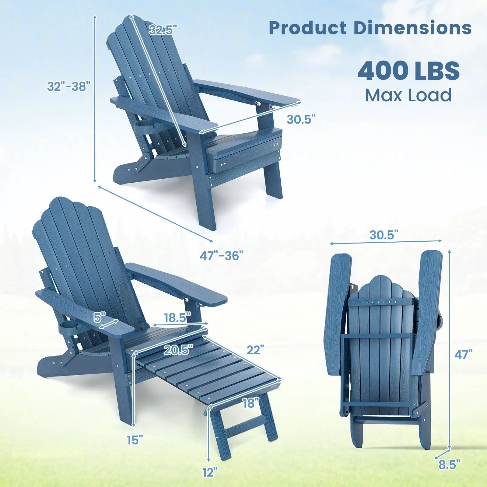 All-Weather HIPS Patio Adirondack Lounge Chair with Retractable Footrest by DirectDeals