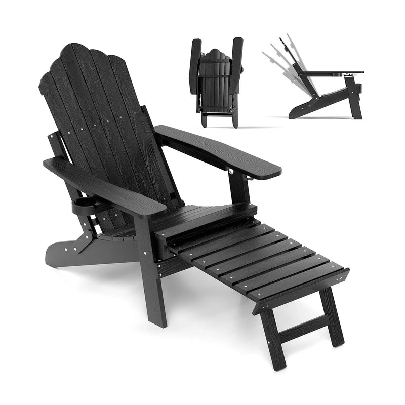 All-Weather HIPS Patio Adirondack Lounge Chair with Retractable Footrest by DirectDeals