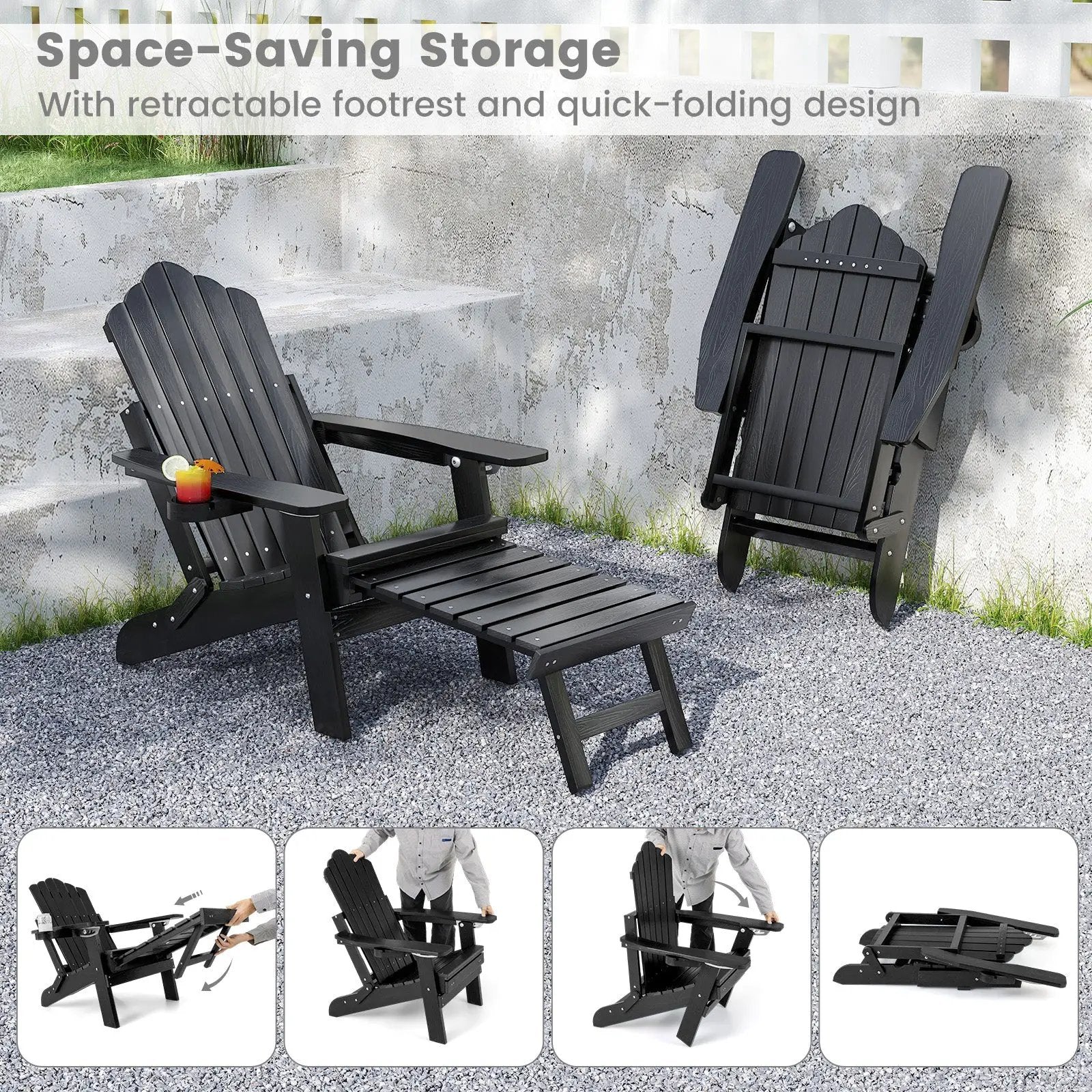 All-Weather HIPS Patio Adirondack Lounge Chair with Retractable Footrest by DirectDeals