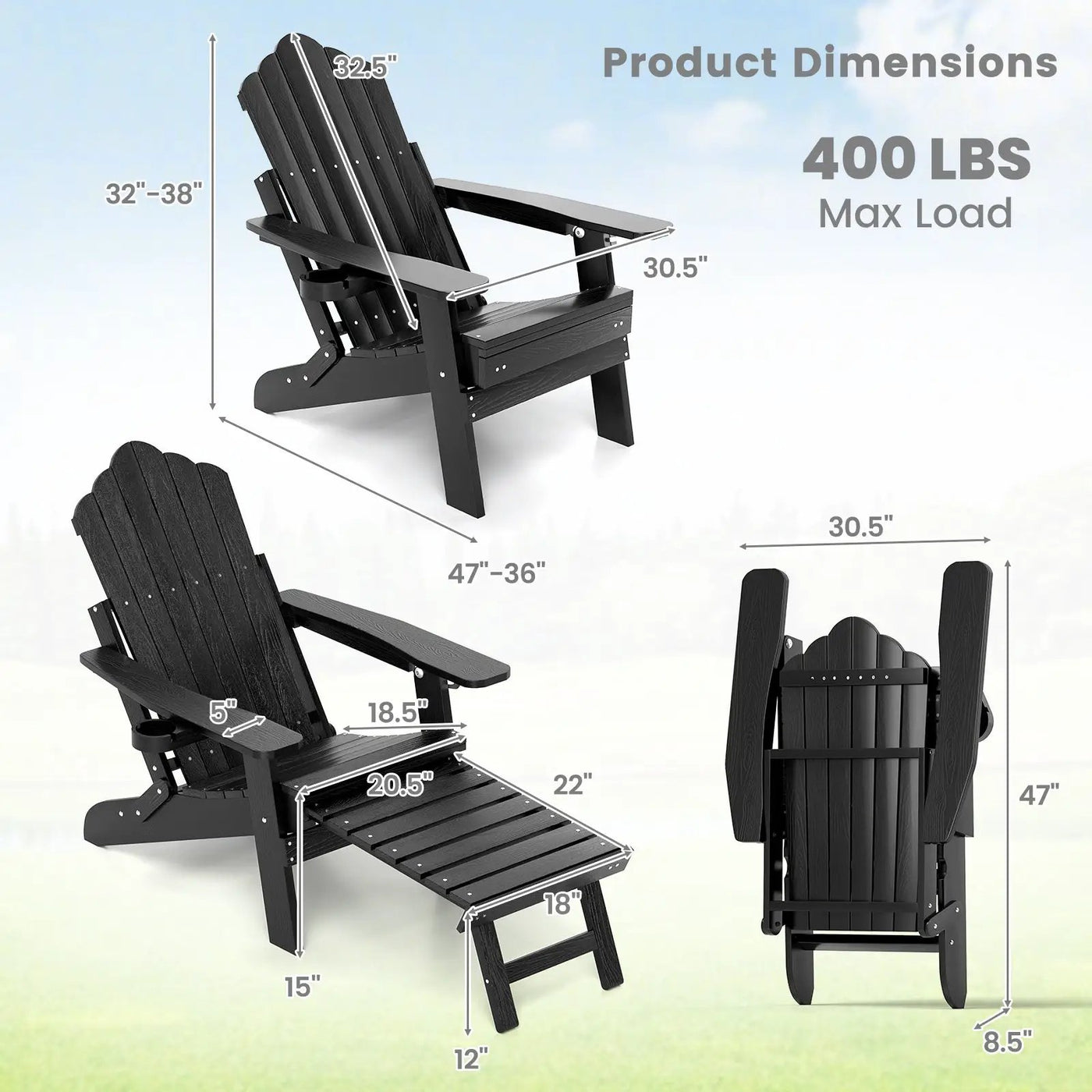 All-Weather HIPS Patio Adirondack Lounge Chair with Retractable Footrest by DirectDeals
