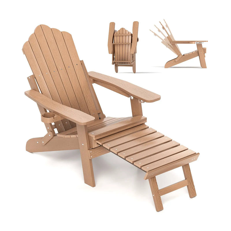 All-Weather HIPS Patio Adirondack Lounge Chair with Retractable Footrest by DirectDeals