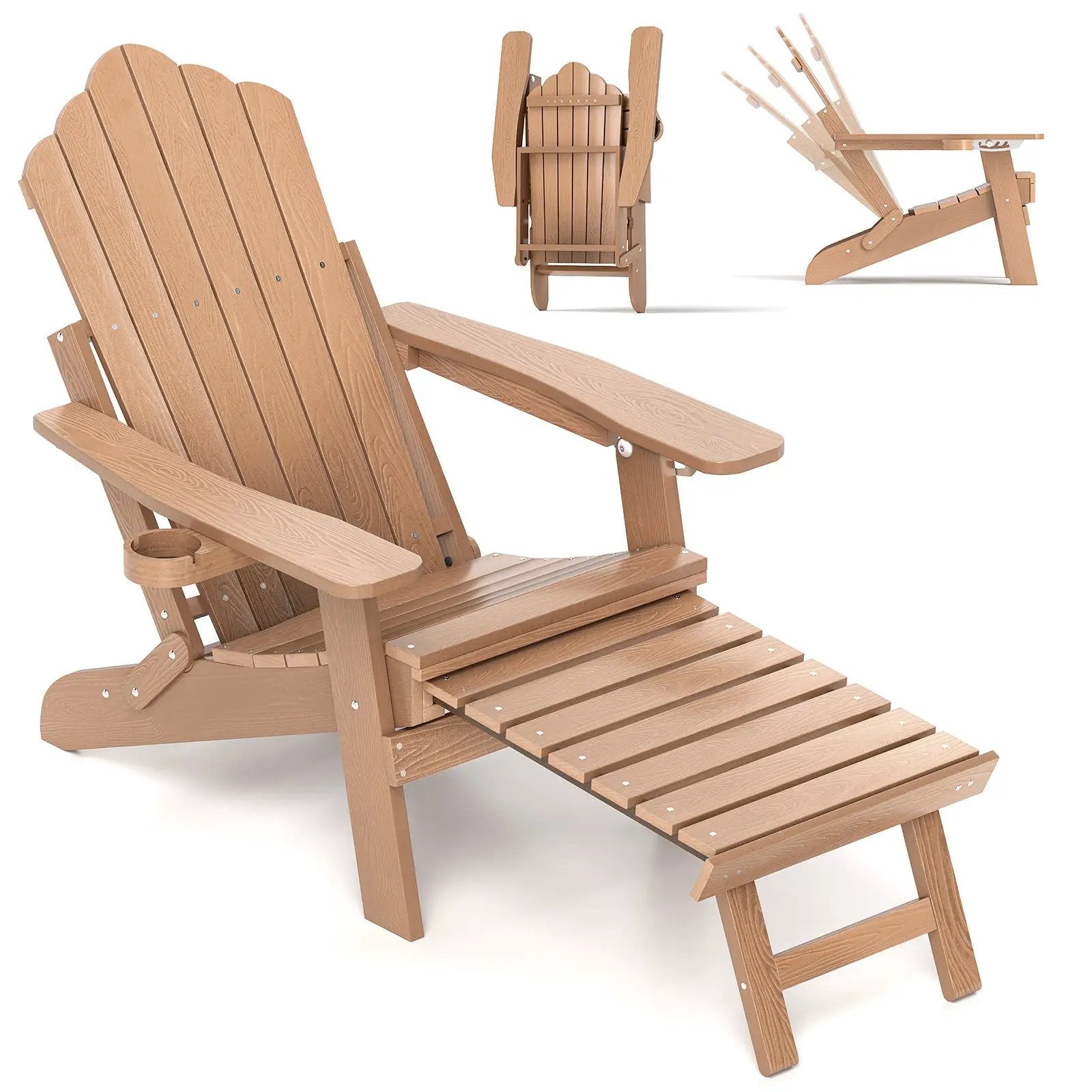 All-Weather HIPS Patio Adirondack Lounge Chair with Retractable Footrest by DirectDeals