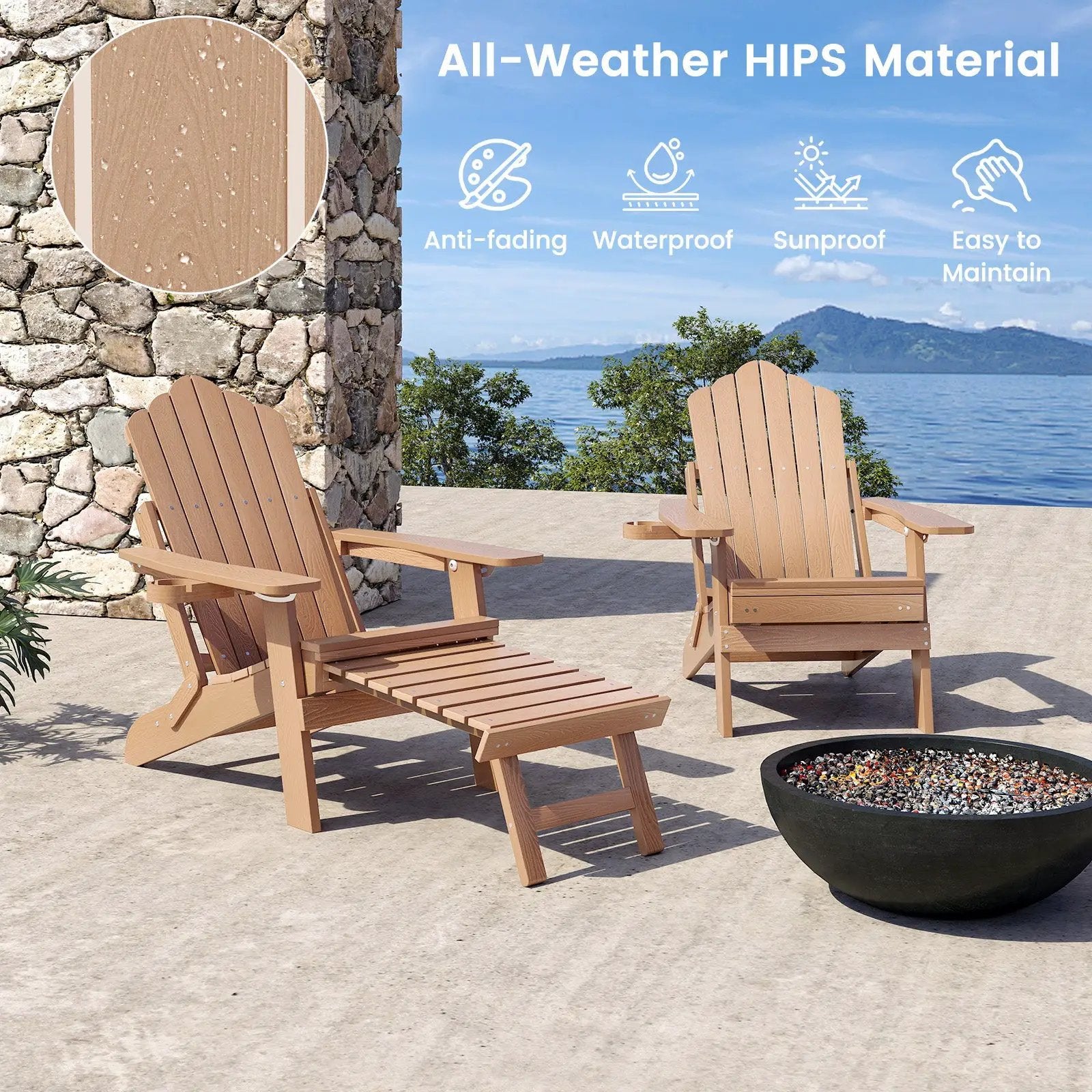All-Weather HIPS Patio Adirondack Lounge Chair with Retractable Footrest by DirectDeals