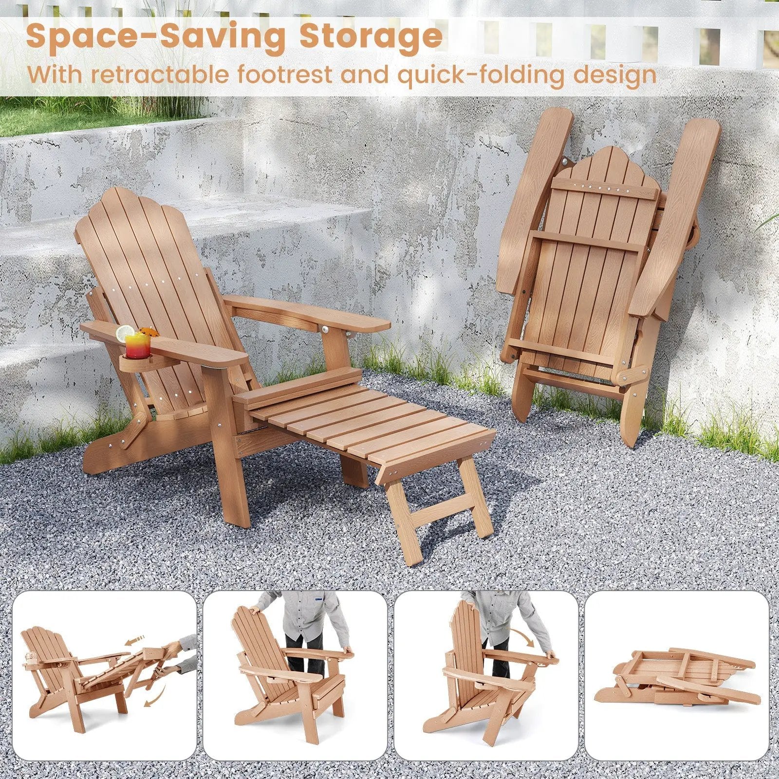 All-Weather HIPS Patio Adirondack Lounge Chair with Retractable Footrest by DirectDeals