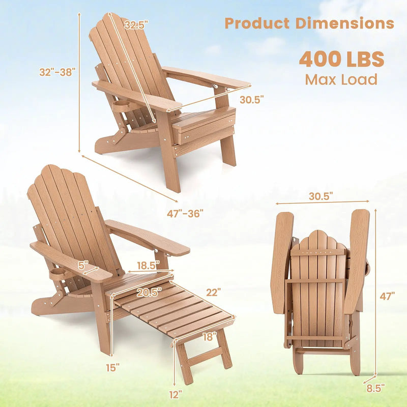 All-Weather HIPS Patio Adirondack Lounge Chair with Retractable Footrest by DirectDeals