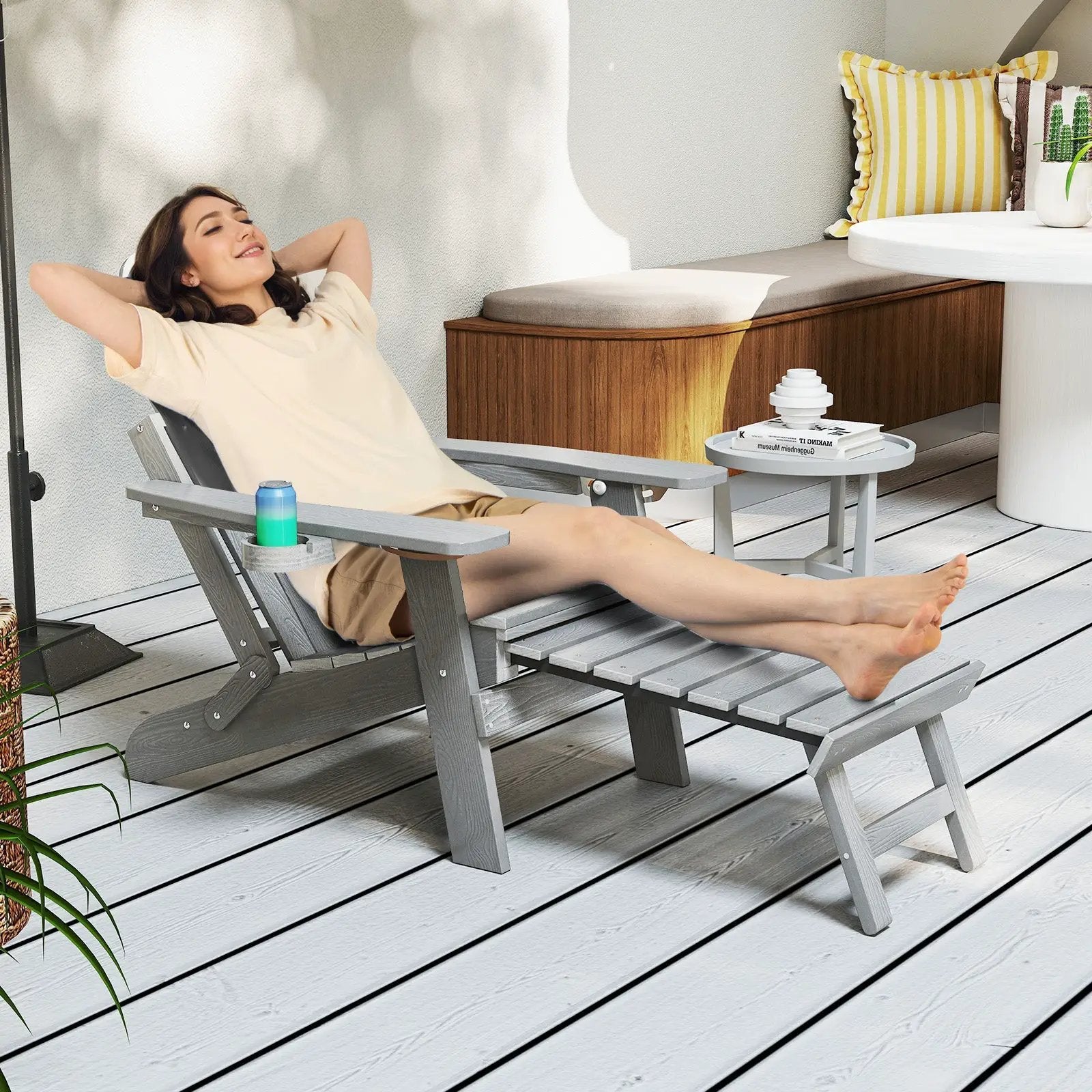 All-Weather HIPS Patio Adirondack Lounge Chair with Retractable Footrest by DirectDeals