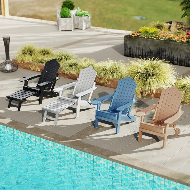 All-Weather HIPS Patio Adirondack Lounge Chair with Retractable Footrest by DirectDeals