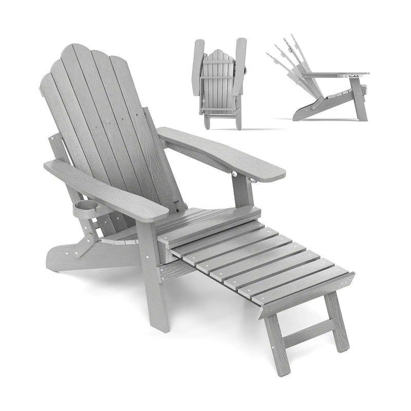 All-Weather HIPS Patio Adirondack Lounge Chair with Retractable Footrest by DirectDeals